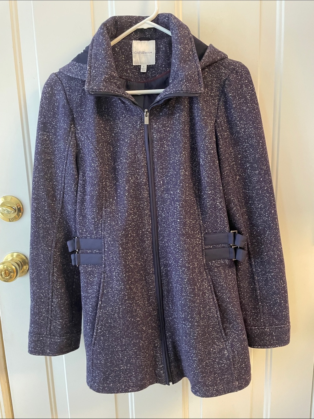 croft & barrow Purple Speckled Zip-Front Pea Coat Size S Fall/winter